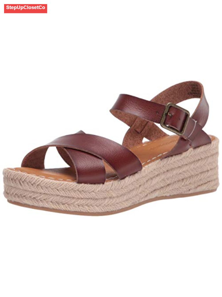 Faux Leather Flatform Espadrille Wedge Sandal With Ankle Strap